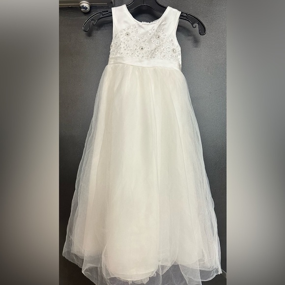 David’s Bridal Beaded Applique Flower Girl Dress Tulle Wedding 5 - Picture 4 of 8